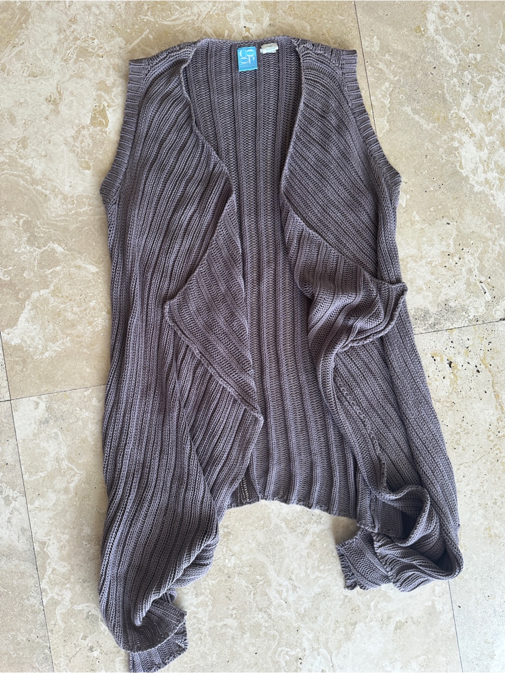 C.P. Company Knit Ribbed Sleeveless Cardigan in Taupe